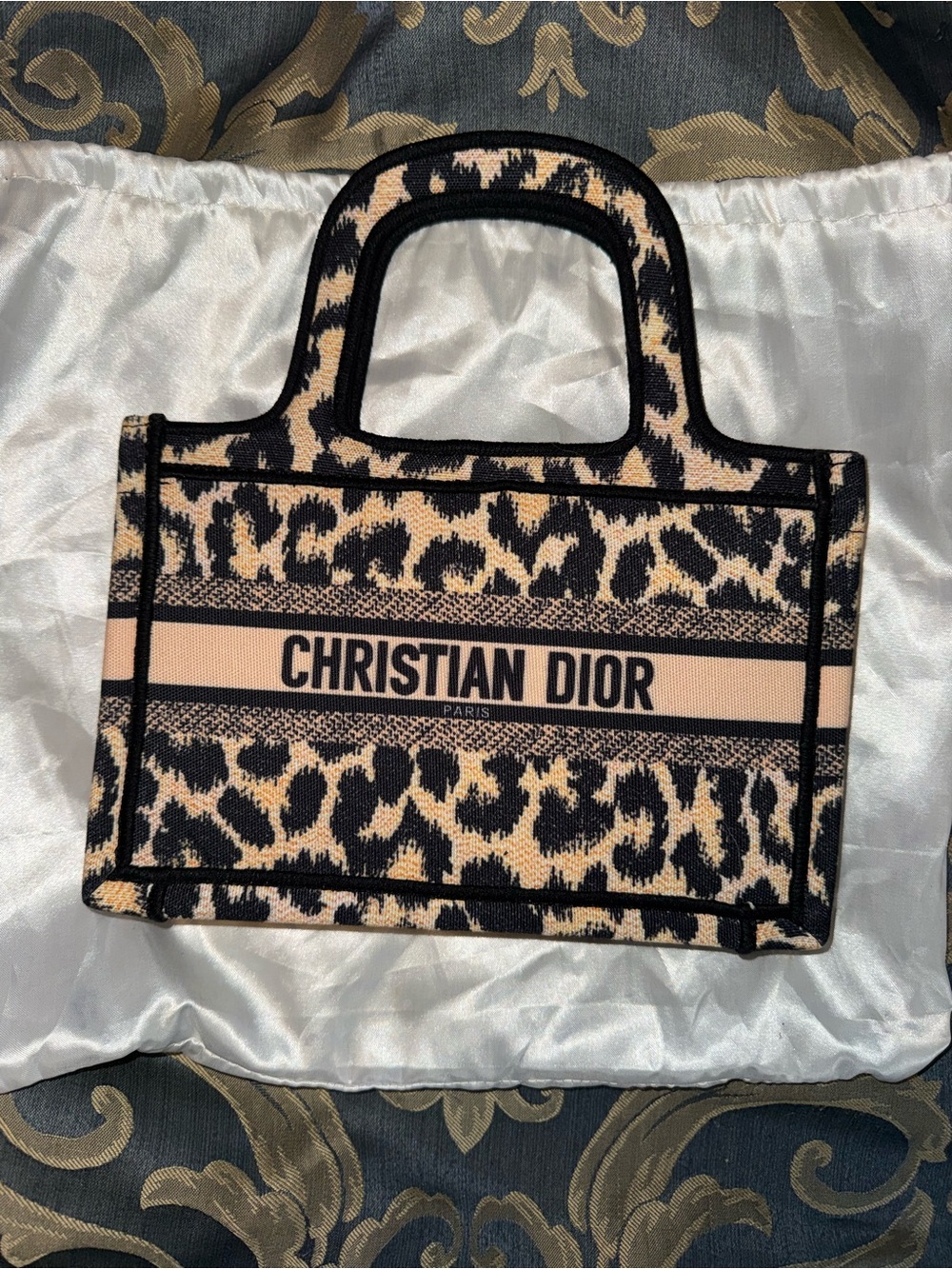 Designer Inspired Leopard-Print mini Tote Bag in Beige and Black